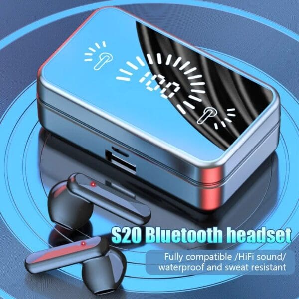 S20 TWS Wireless Bluetooth 5.1 Earbuds with Noise Cancelling & LED Charge Box - Image 2