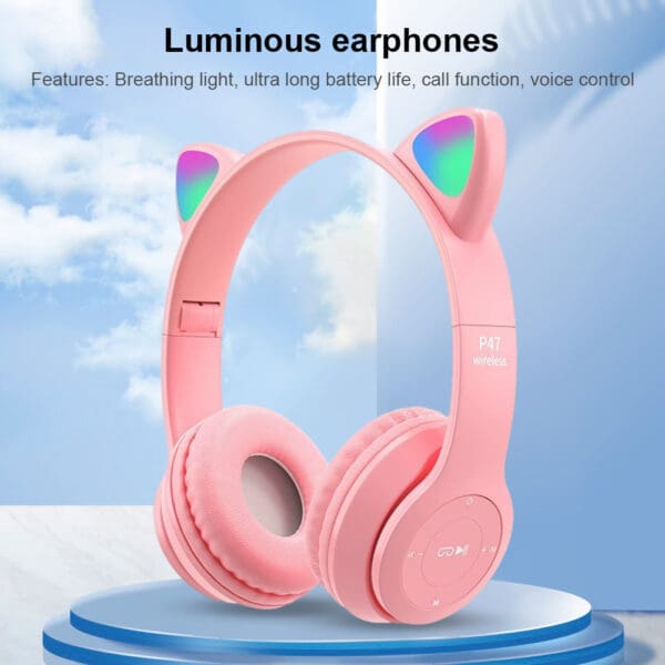 Wireless Bluetooth Cat Ear Headphones with Glow Lights for Gaming & Music - Image 3