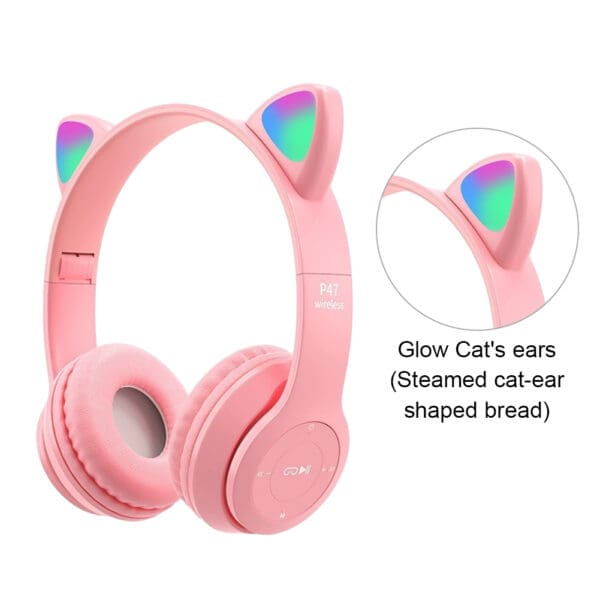 Wireless Bluetooth Cat Ear Headphones with Glow Lights for Gaming & Music - Image 6