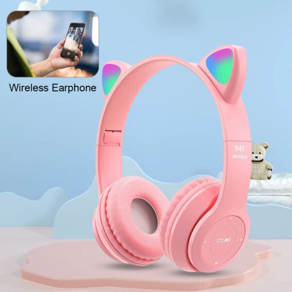 Wireless Bluetooth Cat Ear Headphones with Glow Lights for Gaming & Music - Image 4