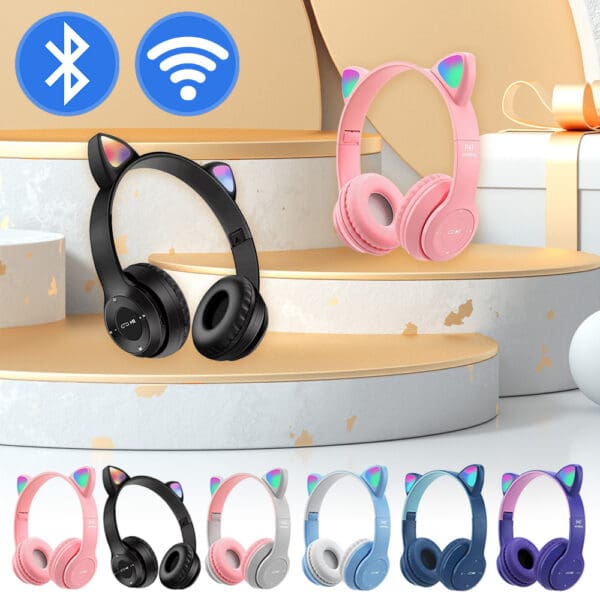 Wireless Bluetooth Cat Ear Headphones with Glow Lights for Gaming & Music - Image 2