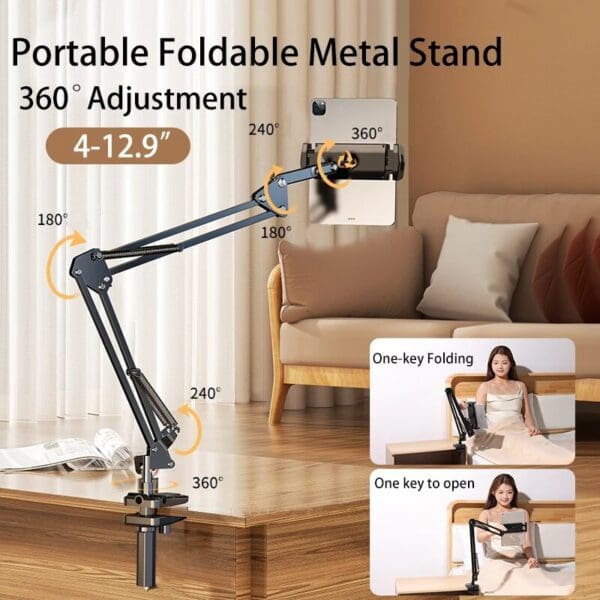 Rotatable 360° Adjustable Tablet & Phone Stand with Long Arm - Image 2