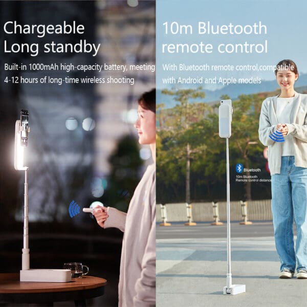 Portable Folding Selfie Light Stand with Bluetooth Remote and LED Lamp - Image 3