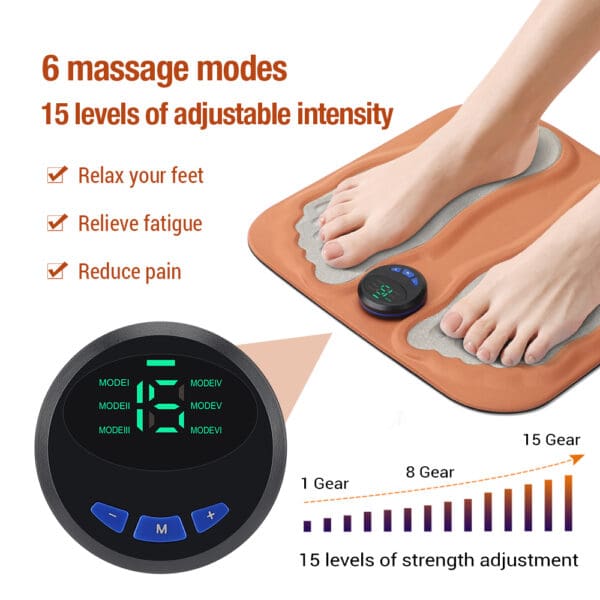 3D Foot Massager Pad Foldable Calf Massager Mat with 6 Modes & 15 Levels - Image 3