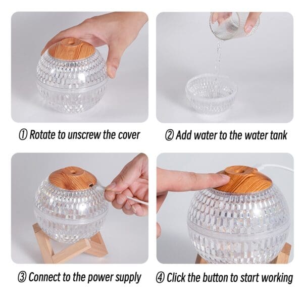 350ml Crystal Ball USB Air Humidifier with Colorful LED Light - Image 4